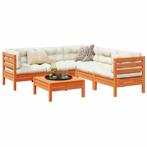 Ensemble de canapés de jardin en bois de pin massif brun ciré avec tissu Oxford et coussins en coton PP - Product Image 1