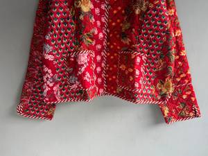 <b>Quilted</b> YELLOW GIFT FOR HER Cotton <b>Jacket</b> Women Floral <b>Pattern</b> Mandarin Collar Full Sleeve Autumn Regular Length Patch Pocket - Product Image 3