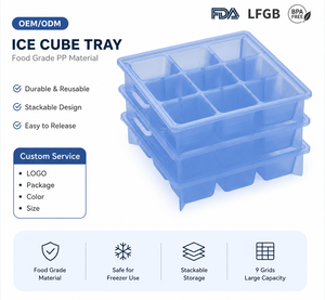Ice <b>Cube</b> Tray <b>9</b> Grids Food Grade PP Material Reusable Stackable BPA Free Safe for Freezer Use - Product Image 1