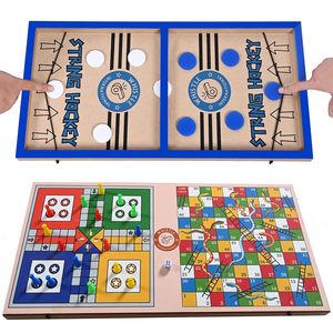 Juego de Hockey de Cuerdas de Madera y Juegos de Mesa Whistle International con Ludo y Serpientes y Escaleras, Multijuego - Product Image 1