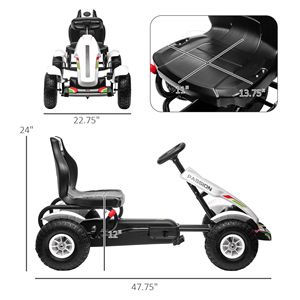 Go-Kart per Bambini con Sedile Regolabile, Freno a Mano, Ruote Antiscivolo in Gomma e Pedale Bianco - Product Image 3