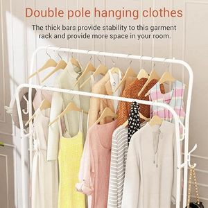 Porte-vêtements en métal blanc avec double étagère de rangement pour armoire, design minimaliste, multifonctionnel, type sur pied - Product Image 3