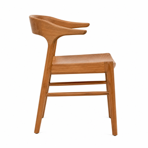 Chaise de salle à manger moderne en teck massif avec dossier sculptural enveloppant, design écologique et imperméable - Product Image 2