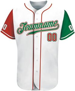 Personalized New Baseball Jersey Button <b>Down</b> Design Green Red Mexican Print Sportswear for Men Women Youth and Kids - Product Image 3