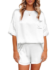 Conjunto de pijama de dos piezas personalizado OEM de seda satinada para mujer, conjunto de pijama corto para el hogar, ropa de descanso para mujer, conjuntos de mujer - Product Image 6