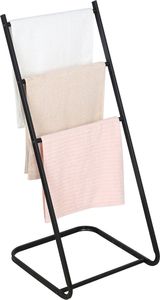 Porte-serviettes double barre en métal noir contemporain, support lourd, organisateur de salle de bain, élégant, durable, structure minimaliste - Product Image 2