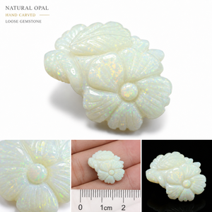 Ópalo Azul Blanco Natural Australiano, Cabujón Tallado en Forma de Flor, Gema Hecha a Mano, Forma Elegante, 12 Quilates, 23x18mm, para Joyería - Product Image 1