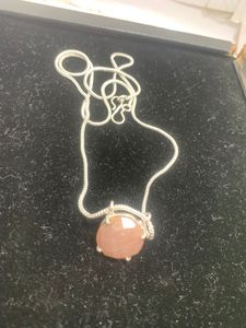 Collar de piedra lunar de melocotón hecho a mano, collar de piedra ovalado de plata de ley para mujer, joyería bohemia con gemas - Product Image 3