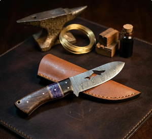 Damascus Steel Fixed Blade <b>Knife</b> Walnut Purple Handle Leather Sheath Handmade Collectible EDC Survival <b>Knife</b> OEM/ODM - Product Image 1