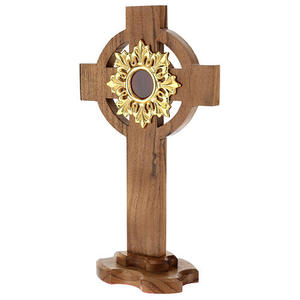 Cruz Relicario de Madera de Acacia con Centro de Latón, Decoración para Altar de Iglesia Católica, Exhibición Religiosa, Hecho a Mano, Calidad de Exportación - Product Image 6