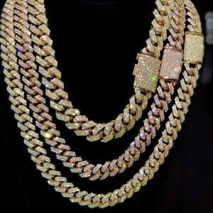 Collar con nombre personalizado de diamante CVD cultivado en laboratorio con engaste de puntas VVS, Cadena cubana de 3 eslabones con incrustaciones, Cadena cubana totalmente con incrustaciones, Relojes al por mayor - Product Image 1
