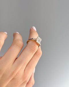 Emerald Cut <b>Diamond</b> <b>Ring</b> 3.6 CT Lab Grown 14K Yellow Gold Baguette Half Bezel Three Stone Engagement <b>Ring</b> - Product Image 3