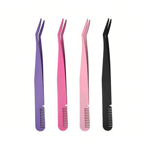 Pince à cils en acier inoxydable, à pointes dentelées et lisses, multifonctionnelle, pour l'application de faux cils et le rehaussement des sourcils - Product Image 2