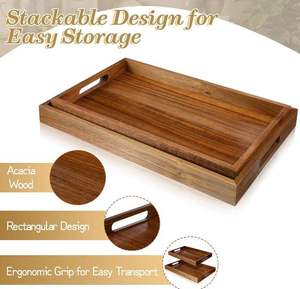 Rectangular Acacia Wood Serving Tray with Handle Single-piece Package Modern Design Fruit Theme Decorative Tray for <b>Home</b> Use - Product Image 3