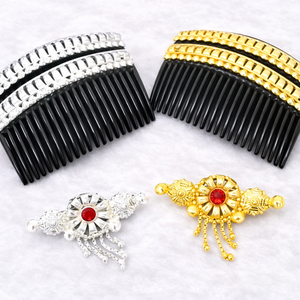 MOLL JEWELLERS Peineta de Pelo Vintage Chapada en Oro Hecha a Mano, Ecológica, Impermeable, Elegante y a la Moda, con Concha de Aleación y Mini Flores de Piedras Rojas - Product Image 3