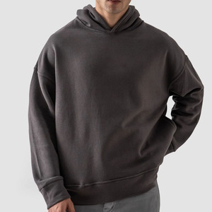 Sweat à capuche oversize en molleton de coton mélangé pour homme, uni, hiver, décontracté, broderie personnalisée, impression de logo - Product Image 5