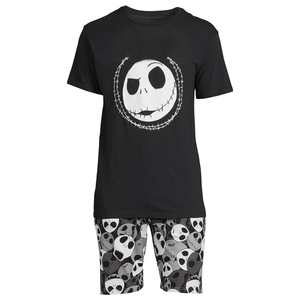 Ensemble t-shirt et short pour homme, noir, Jack Skellington, col rond, décontracté, été, imprimé, motif de personnage, coton respirant - Product Image 2