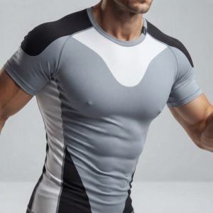 Prix d'usine – Nouveaux Rashguards personnalisés à manches courtes pour hommes, UPF50+, 180g, en polyester et élasthanne, séchage rapide, faible MOQ, marque privée, pour équipes - Product Image 6