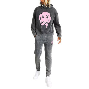 Ensemble de survêtement unisexe délavé à l'acide, sweat à capuche et pantalon, impression personnalisée, streetwear, joggers, manches longues, coupe ample, 100% polyester - Product Image 1