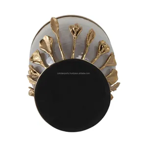 Ceramic Candle Holder with Gold Base and Leaf Design for Home Decoration - Product Image 4