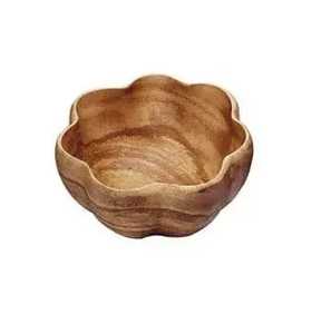 Bol en bois d'acacia fait main au design unique, ensemble de vaisselle écologique, forme minimaliste, couleur naturelle, bols à salade et à dîner, emballage carton - Product Image 1