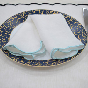 Elegant <b>White</b> Linen Napkin With Light Blue Edge Machine Washable Handmade <b>Table</b> Decoration Rectangle Shape - Product Image 4