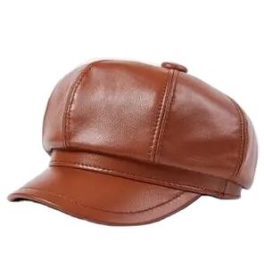 Women's Autumn New Fashion Simple <b>Newsboy</b> Caps Sheepskin Leather <b>Hat</b> for Young Casual Scene - Product Image 3