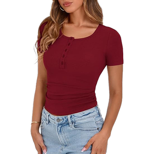 Camisetas de Manga Corta para Mujer, Cuello Redondo, Tejido de Punto, Venta al Por Mayor, Mezcla de Poliéster/Algodón, Secado Rápido, Transpirables, Ecológicas - Product Image 5