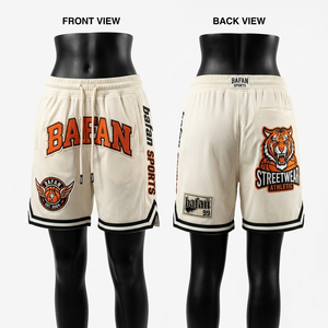 Shorts de basket-ball en coton polyester premium 320 GSM, panneau latéral marron, logo imprimé personnalisé, flex, shorts pour femmes. - Product Image 2