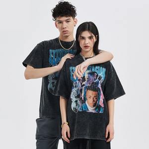T-shirts classiques oversize délavés pour hommes et femmes, style vintage, grammage lourd, avec motifs et effet délavé à l'acide, vente en gros - Product Image 5