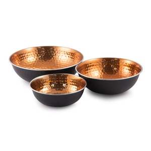 Large Hammered Black Metal Bowl with Copper Tone Interior Elegant <b>Table</b> Decor Centerpiece for Living Room Kitchen and Office - Product Image 4
