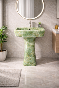 Lavabo de Pedestal de Mármol Verde Ónix Natural de Lujo, Lavabo de Piedra Independiente para Proyectos de Villas y Hoteles - Product Image 3