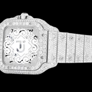 Reloj de pulsera de lujo para hombre con esfera analógica plateada, cuarzo, diamantes de moissanita VVS y diseño cuadrado con incrustaciones de circonitas blancas. - Product Image 2