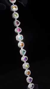 Custom Rainbow <b>Gemstone</b> Tennis <b>Bracelet</b> Multi Shape VVS Moissanite Halo 925 Sterling Silver Hip Hop Luxury Colorful Link Jewelry - Product Image 5