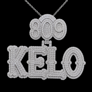 Pendentif personnalisé Hip Hop Bling plaqué or blanc 14K 809 KELO entièrement serti de diamants Moissanite micro-pavés avec lettre et numéro - Product Image 3
