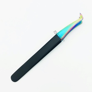 RMI Multi Plasma Color Coated Tip And <b>Black</b> Matt powder Coated Color Eyelash tweezer <b>Boot</b> Volume Point - Product Image 1