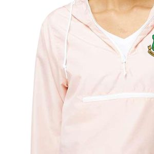 Light Pink Women Quarter Zip Crop Windbreaker Jacket with Green Embroidered Crest Lightweight Long Sleeve Casual Outdoor Wear - Product Image 6
