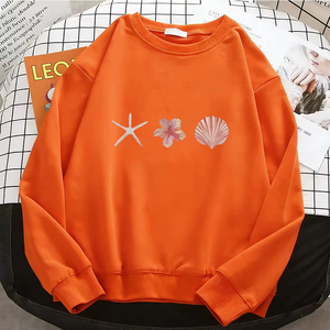 Sweat-shirt à capuche professionnel pour femmes, imprimé floral étoile de mer et coquillages, sweat-shirt chaud en polaire, pull doux à col rond pour femmes - Product Image 5