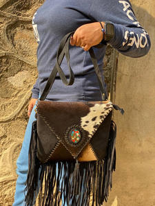 Nouveau Style occidental cheveux sur cacher fourrure daim cuir frange sac haute qualité Boho femmes fourrure cuir Unique moyen Concho frange sacs - Product Image 3