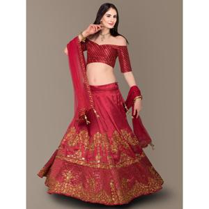 Vêtements de fête sophistiqués de couleur rouge brodés Lehenga Choli - Product Image 4