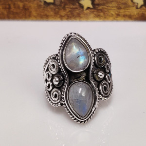 Bague en pierre de lune, argent sterling 925, pierre de lune arc-en-ciel naturelle, bijoux de mariage - Product Image 4