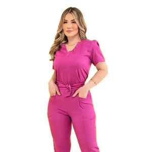 Beauty Salon Hospital Uniform Women <b>Scrubs</b> <b>Top</b> with Classic V-Neck Medical Nursing Cotton Woven <b>Scrub</b> Set - Product Image 4