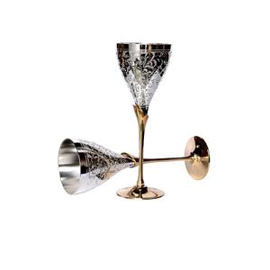 แก้วทองเหลืองลายนูน แก้วไวน์พรีเมียม แก้วน้ำ แก้วน้ำผลไม้ นม เบียร์ ชาเย็น ชุด 2 ใบ - Product Image 1