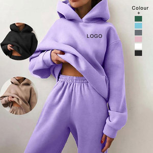 ชุดกีฬาลำลองไซส์ใหญ่สำหรับผู้หญิง ชุดวอร์มพร้อมโลโก้สั่งทำ กางเกงวอร์มและเสื้อฮู้ดดี้ ผ้าฝ้าย 100% - Product Image 1