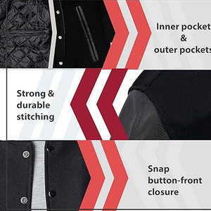 Wholesale Men Letterman <b>Jacket</b> <b>Leather</b> / Wool Made Breathable Fabric <b>Long</b> Sleeves Winter <b>Jacket</b> - Product Image 5