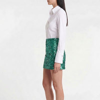 Jupe courte en polyester/coton peigné écologique pour femme, style portefeuille, avec ceintures et sequins, taille empire, mini, style streetwear, en promotion