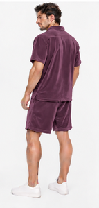 luxury velour summer <b>shirt</b> shorts two piece set soft touch relaxed fit wholesale unisex velvet <b>shirt</b> and short casual wear - Product Image 5