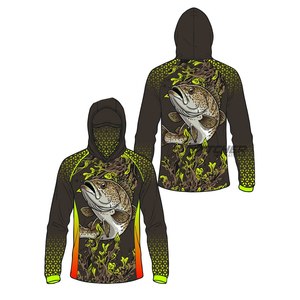 Custom Printed <b>Waterproof</b> Anti-UV Quick Dry Fishing Hooded Shirt with Spandex/Polyester Material for Offshore Use - Product Image 1