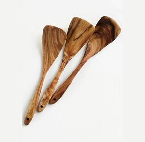 Juego de cucharas de madera maciza ecológicas para cocinar con espátula, cuchara, volteador y cuchara para servir, utensilios de cocina - Product Image 1