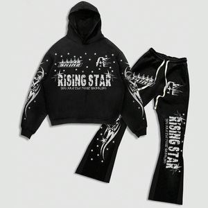 Custom Retro Y2K Tracksuit Men Graphic Hoodie Loose Flared Sweatpants Streetwear Outfit <b>Hip</b> Hop Fashion Clothing - Product Image 1